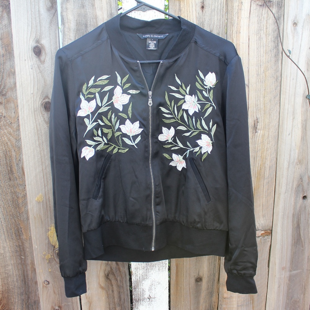 Black floral moto jacket